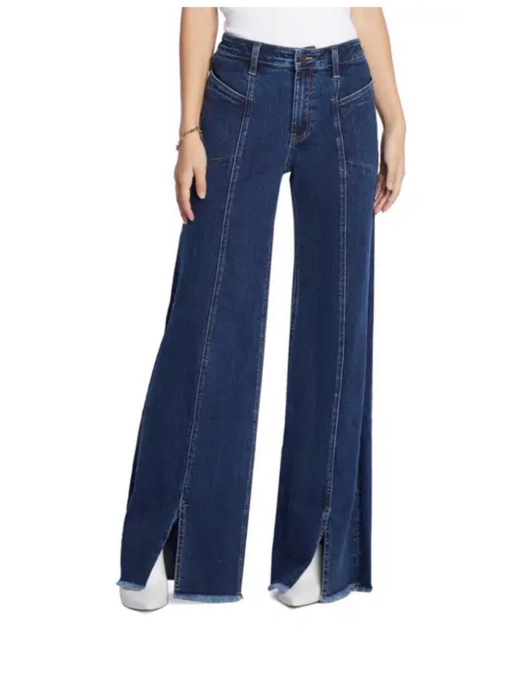 NWOT sold out Wash Lab front slit wide leg jeans in brushed denim size 27 $128